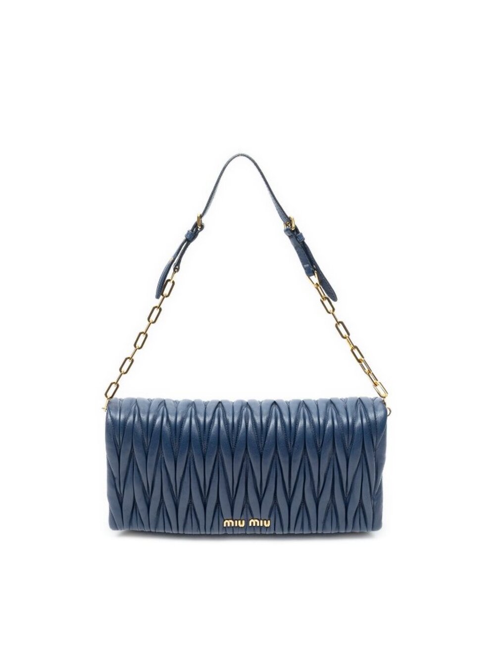 Miu Miu Chain Flap Clutch Navy Nappa Matelasse Leather